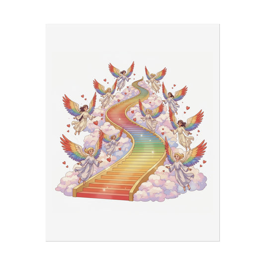 (Rolled Poster) — Rainbow LGBTQIA+ Stairway to Heaven Angel (Wall Art)