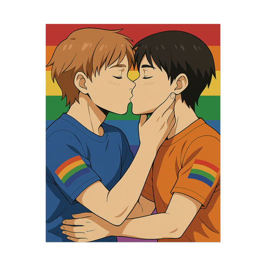 Pride Kiss Rolled Poster — LGBTQ+ Rainbow Anime Gay Couple Wall Art