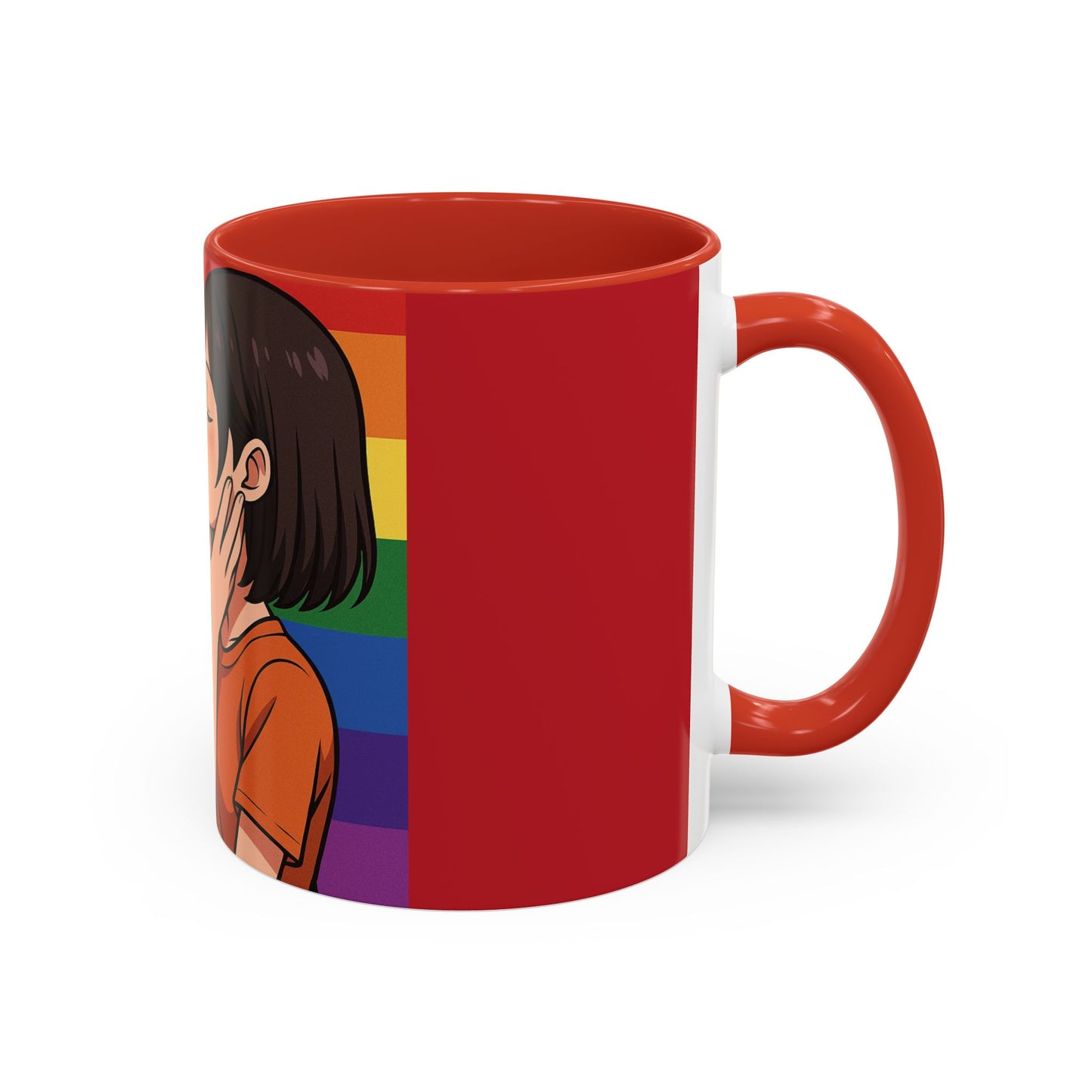 Pride Kiss Coffee Mug — Lesbian Couple Rainbow Accent 11/15oz
