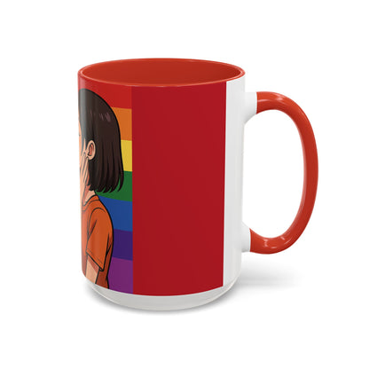 Pride Kiss Coffee Mug — Lesbian Couple Rainbow Accent 11/15oz