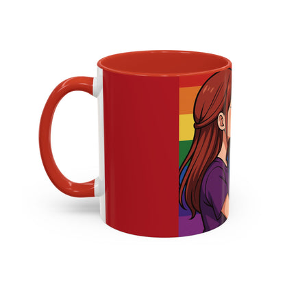 Pride Kiss Coffee Mug — Lesbian Couple Rainbow Accent 11/15oz