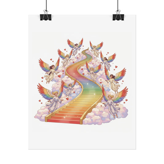 (Rolled Poster) — Rainbow LGBTQIA+ Stairway to Heaven Angel (Wall Art)