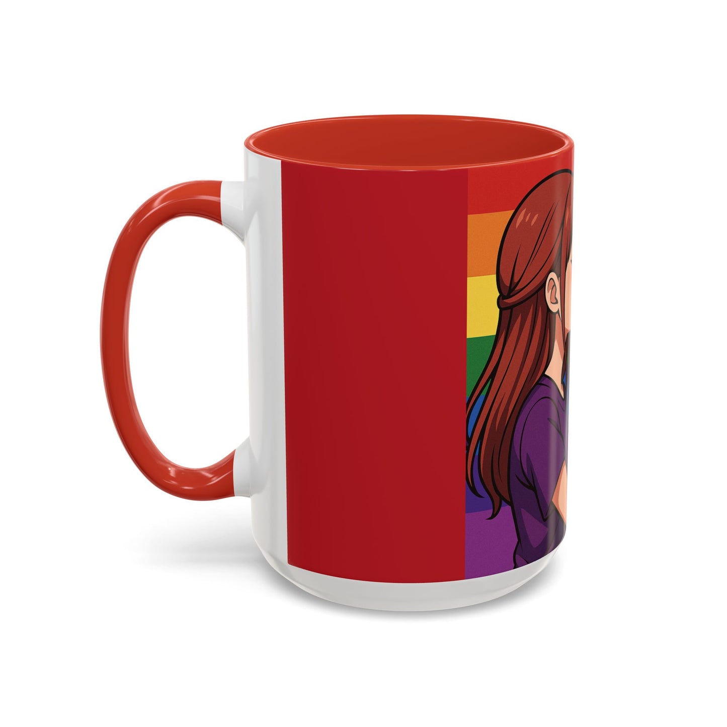 Pride Kiss Coffee Mug — Lesbian Couple Rainbow Accent 11/15oz